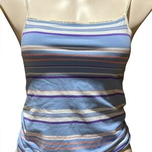 Benetton Italy Striped Tank Top Small Blue Pink Purple Vintage Stretch Knit